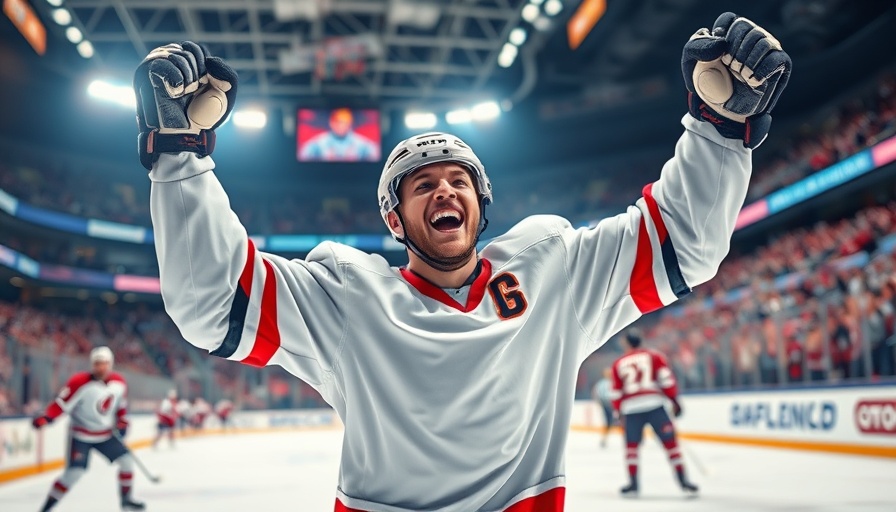 Montreal Canadiens player celebrating a goal on ice.