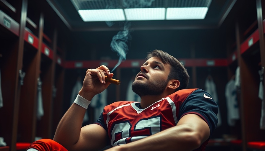 Relaxed football player in locker room celebrating.