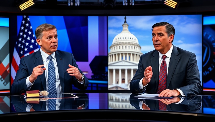 Men discussing free speech and democracy in a news interview.