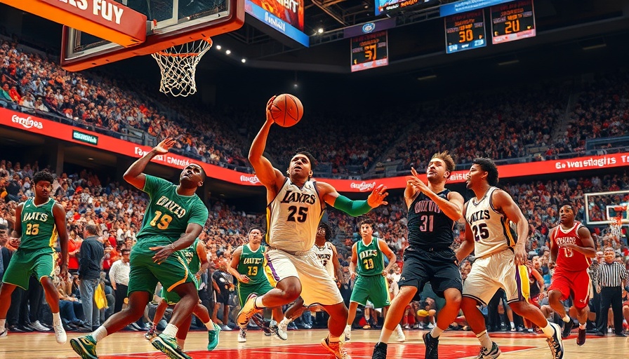 Exciting basketball game scene highlighting athletic competition.