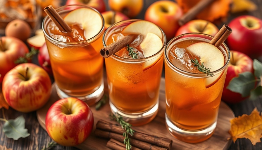 Autumn cocktails with fall garnishes of apple slices and cinnamon.