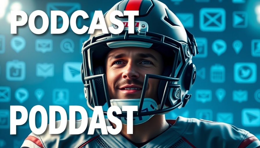 AI sports betting podcast promo with football theme and digital background.
