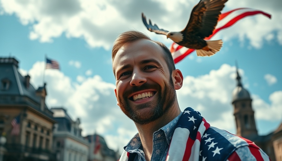 Charlie Kirk smiling with eagle and flag.