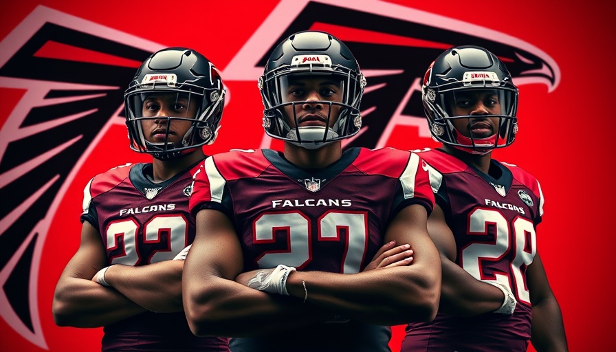 Atlanta Falcons players confident in red and black graphic.