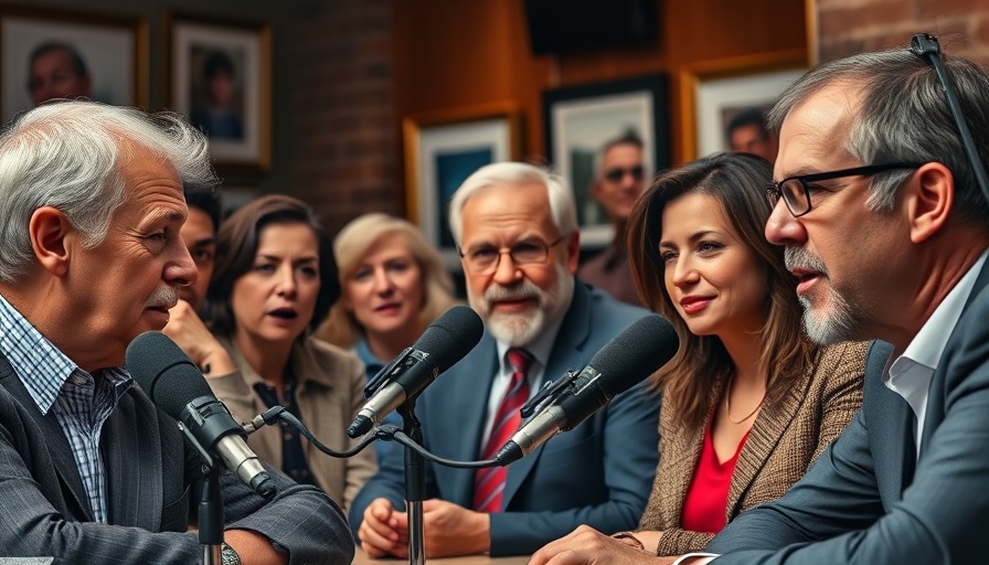 Diverse podcast scene discussing threats to democracy in America.