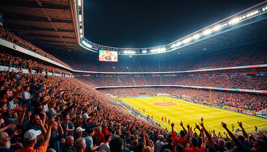 AI sports betting vibrant stadium with cheering crowd