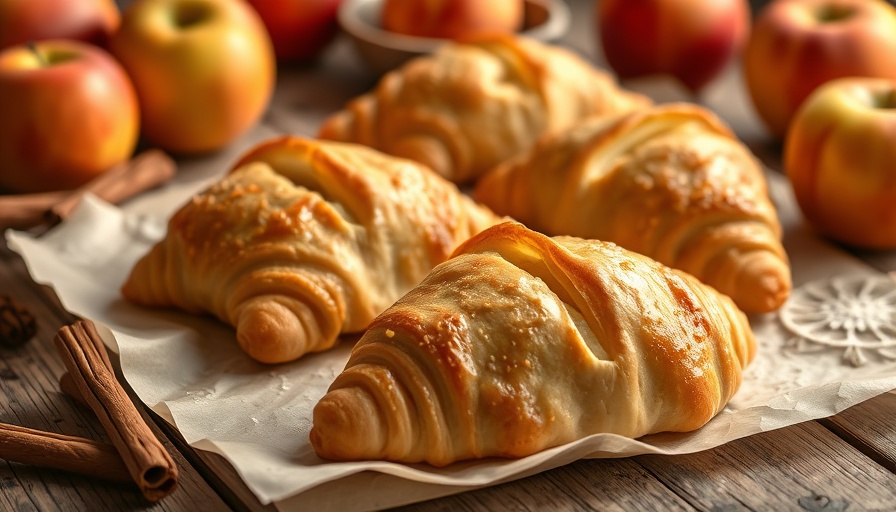 Golden flaky 3-ingredient apple turnovers on rustic table.
