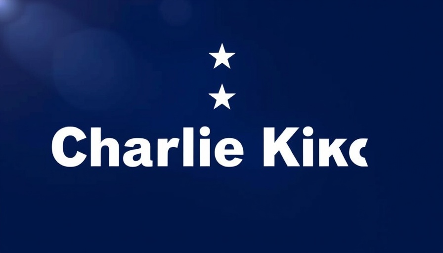 Bold 'Charlie Kirk' text over blue flag graphic background.
