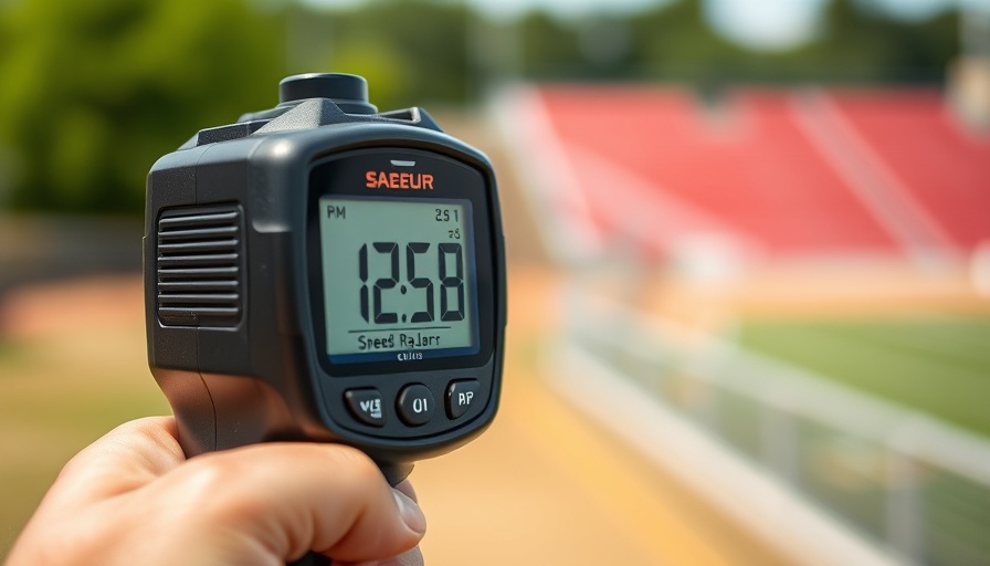 Close-up of radar gun with scouting changes text, MLB predictions.