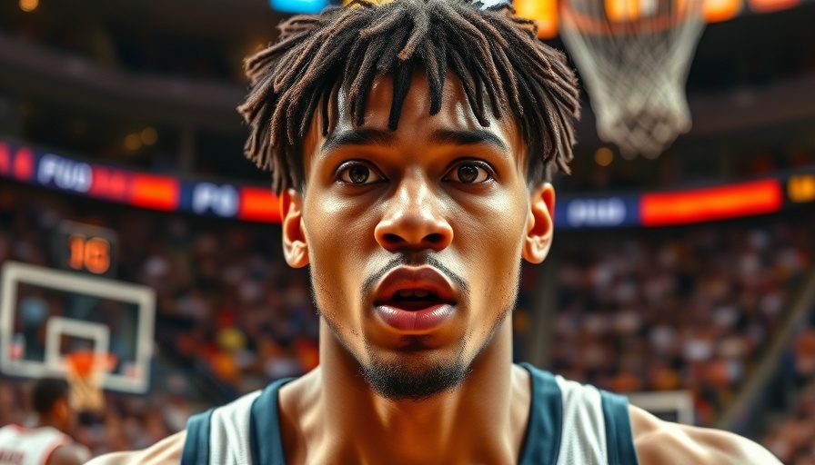 Intense basketball game shot capturing player expression, AI sports betting.