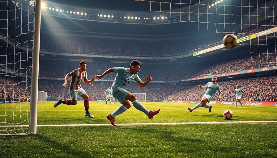 Dramatic goal line clearance in soccer, intense action.