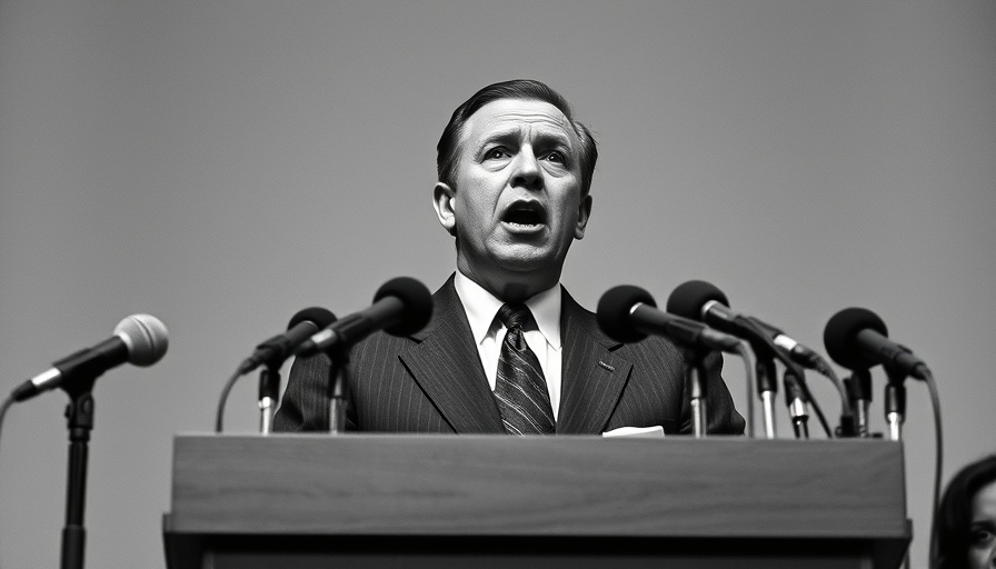 Democracy and Freedom: Historical figure giving a speech in black and white.
