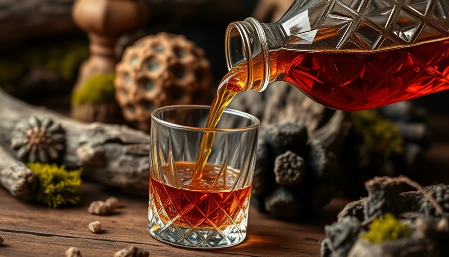Bushmills 26 Year Old Crystal Malt poured from a decanter into a glass on rustic wood.