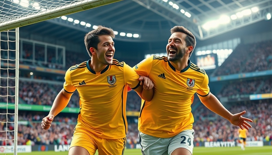 AI sports betting insights: Soccer players celebrating a goal.