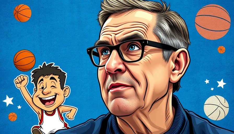 AJ Dybantsa BYU basketball feature with expressive coach illustration.
