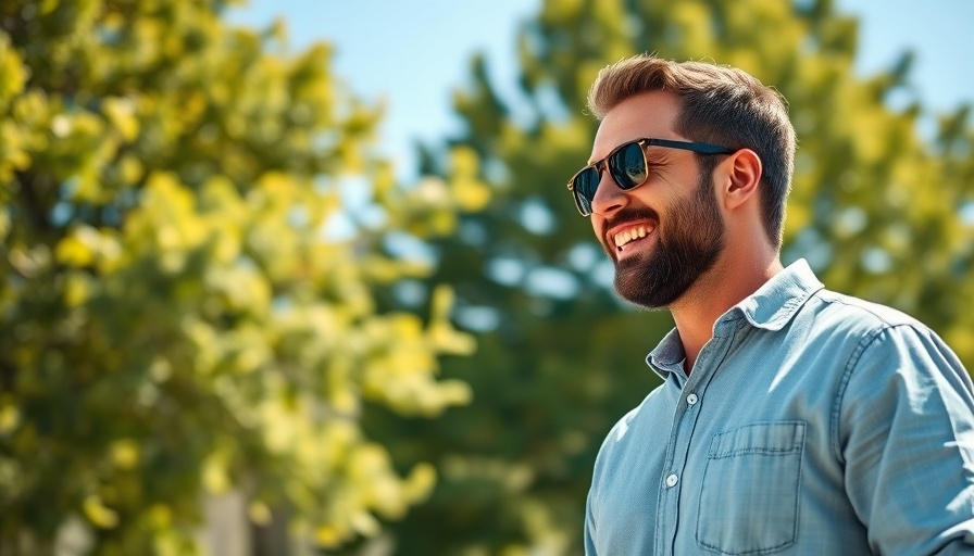 Man discussing atlanta real estate outdoors with trees in background.