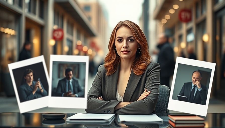 A confident woman at desk with investigation theme, polaroids of FBI agents, for Charlie Kirk Assassination Investigation.