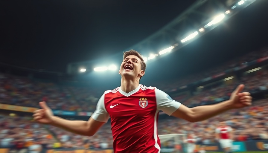 Soccer player celebrating on the field with blurred motion.