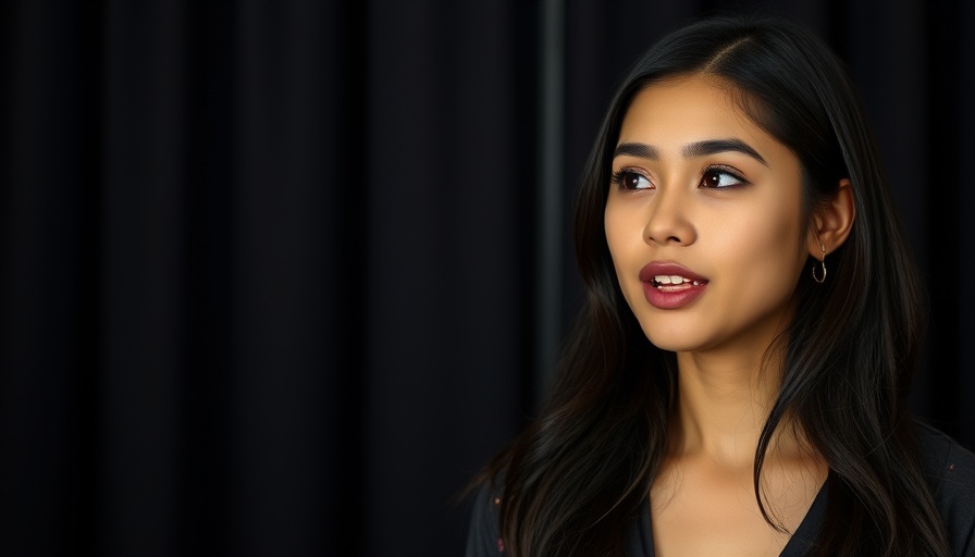Confident young woman speaking, dark background, Kardashian-Jenners Influence on American Values.