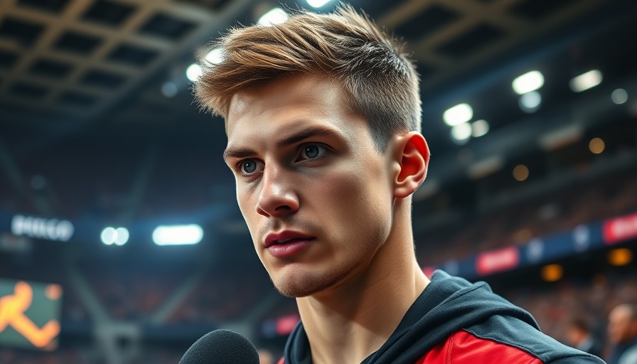 AI sports betting: athlete giving interview after game, focused expression.