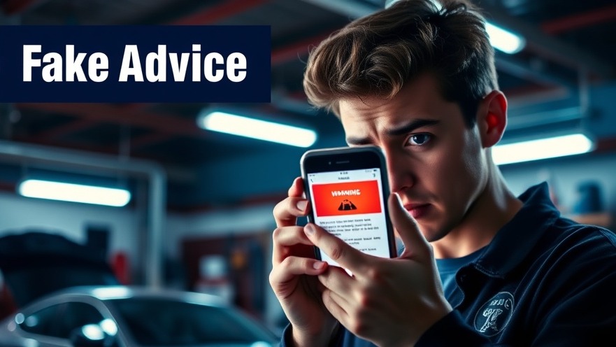 Beware of auto advice scams: worried person sees fake car repair info on smartphone.