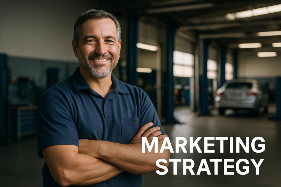 Confident auto repair shop owner smiling, showcasing effective auto repair shop marketing.