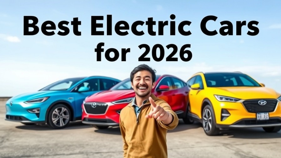Three colorful electric SUVs with a smiling person, showcasing the best EVs for 2026.