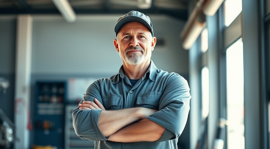 Confident auto shop owner showcasing momentum and customer loyalty strategies.