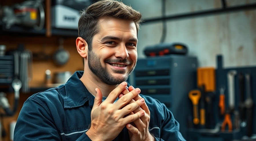 Confident mechanic in a workshop, embodying auto repair business improvement and growth.