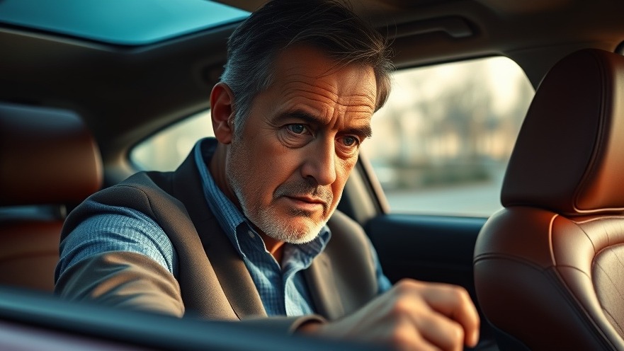 Curious man examining worn leather interior of a vintage Ferrari.