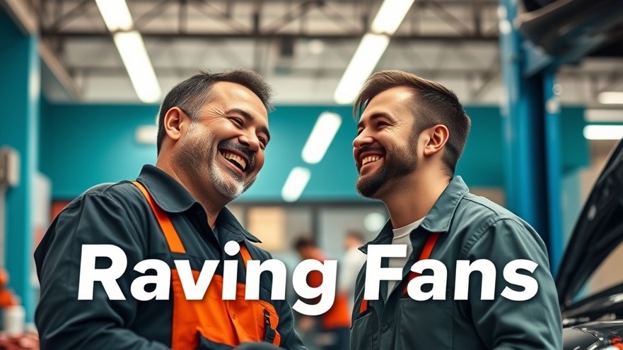 Mechanic and customer delightfully interacting, enhancing customer experience in automotive service.