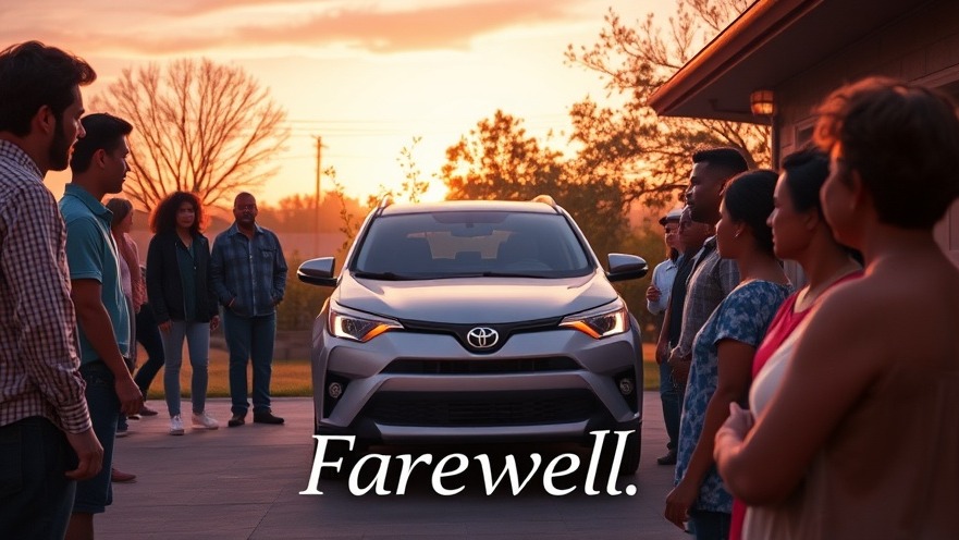 Emotionally charged farewell scene with diverse individuals and a Toyota hatchback.