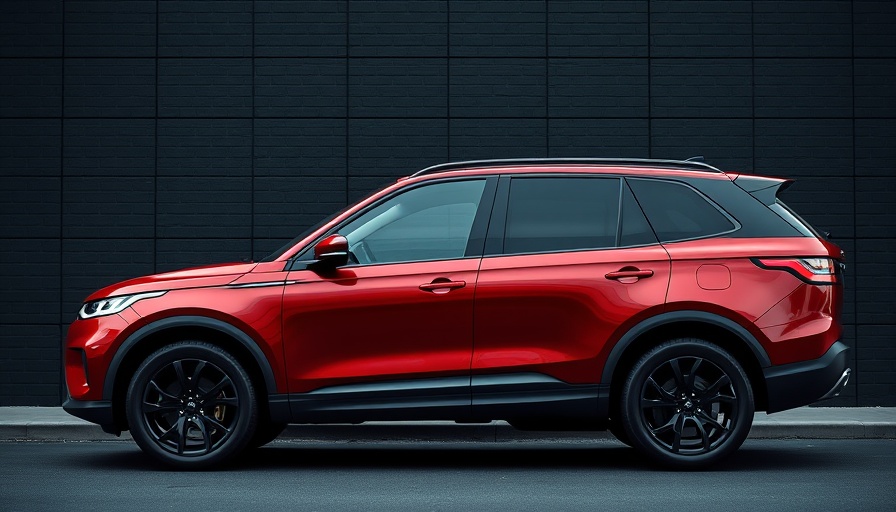 Modern red SUV with 'Worthless in 2026' text overlay, grid background.