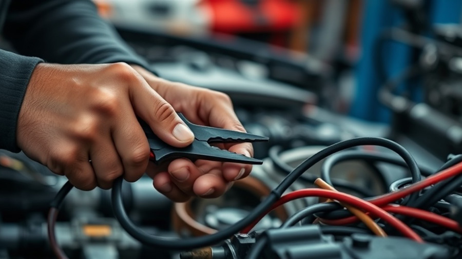 Mechanic working on car wiring in garage, Sonic Impact Scholarship Program theme.