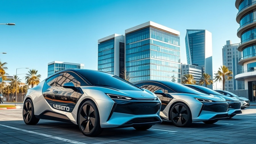 Futuristic zero-emission vehicles for fleets showcased in a city.