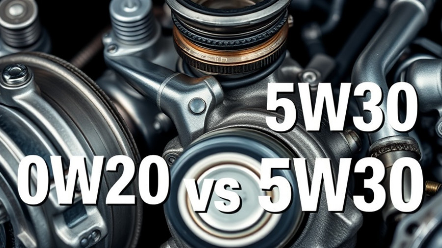 Close-up comparison of 0W20 vs 5W30 oil in engine parts.