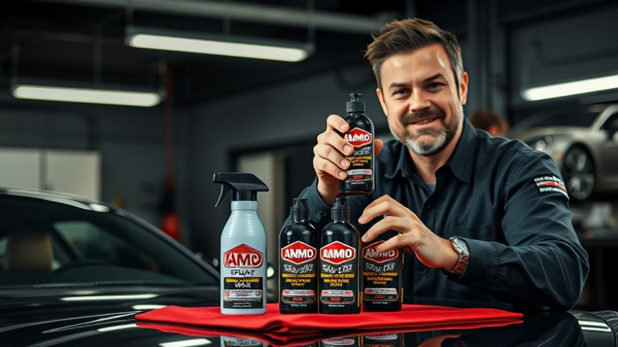 Man demonstrating AMMO Spit Spray Wax in modern workshop.