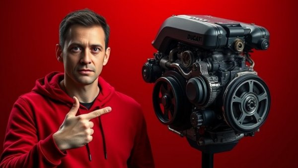 Ducati V4 engine performance display with man pointing