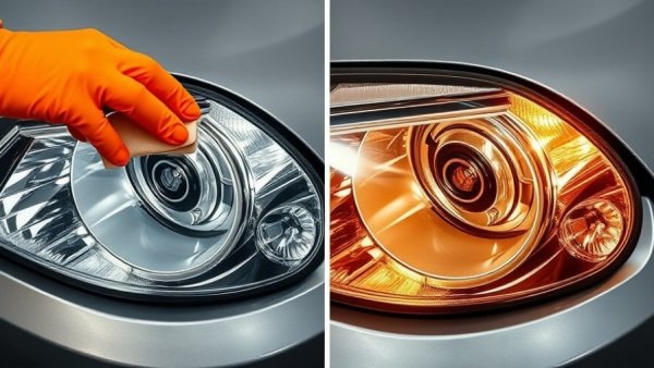 Before and after car headlight restoration using WD-40.