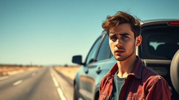 Example of unreliable car brands 2026: Concerned man beside SUV with '10/100' badge.