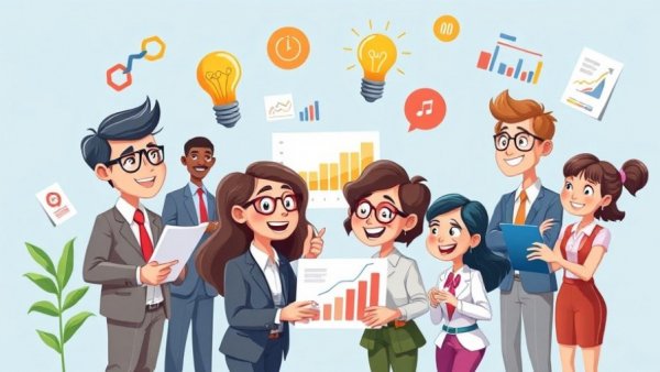 Illustration of consulting strategy and teamwork concepts.