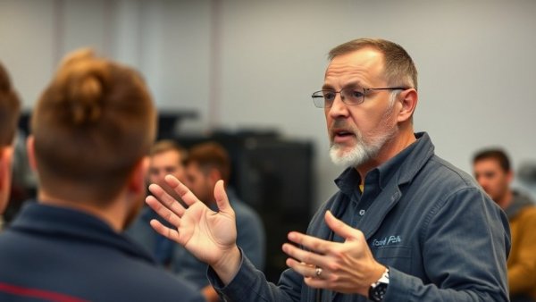 Mechanic explaining at seminar for independent auto repair shop preparation.