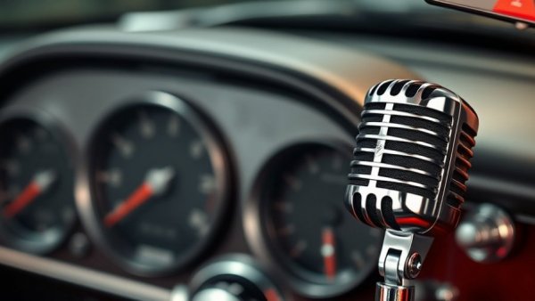 Video marketing in auto repair concept with vintage microphone.
