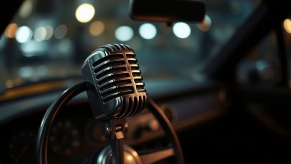 Mobile Auto Repair podcast microphone in car interior.