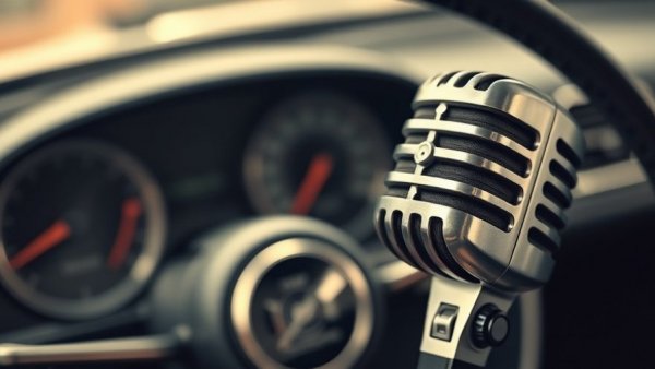 Retro microphone in auto repair marketing theme, subscription models focus.