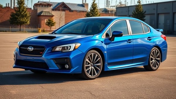 Blue Subaru Legacy sedan highlighting key problems, parked in a detailed scenic location.