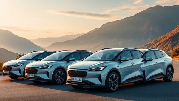 Futuristic Chinese electric vehicles with mountainous backdrop.