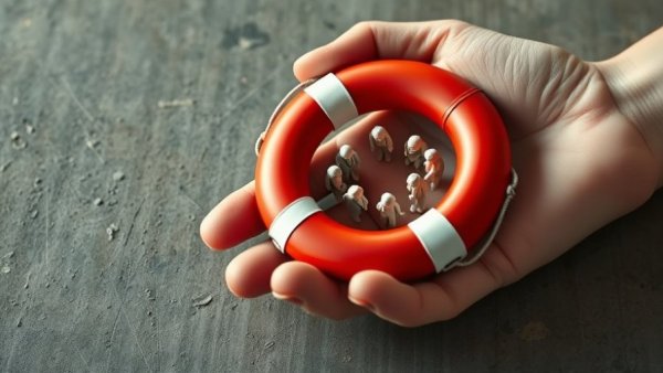 Surreal lifebuoy scene symbolizing reputation crisis playbook strategy.