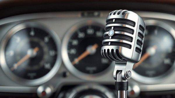 Effective customer communication automotive repair with a classic microphone and car dashboard theme.