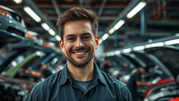 Shop owner in auto repair shop showcasing independence.